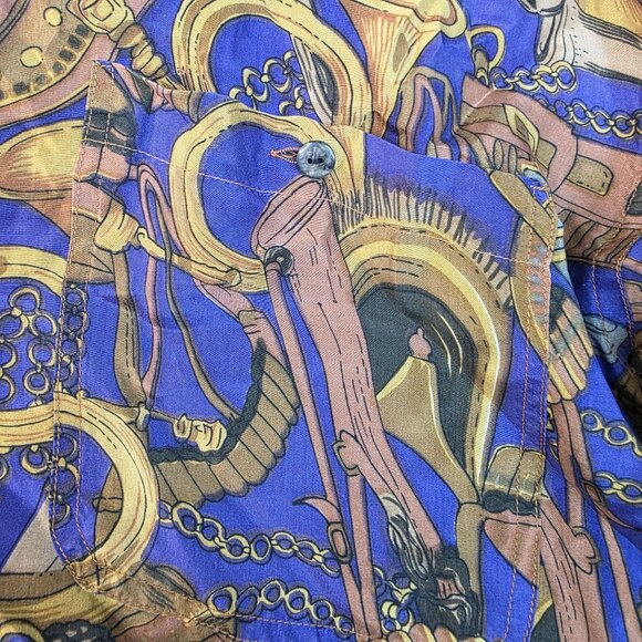 Whistles Silk Blouse Equestrian Medium Button-Up Vintage Deadstock 1980s Retro - Picture 6 of 10